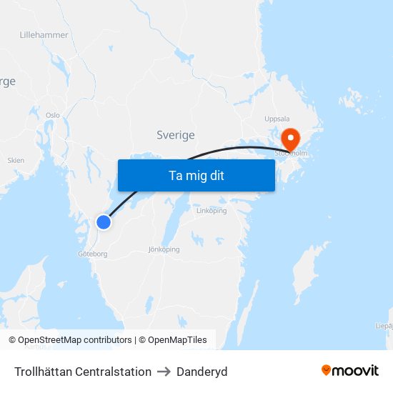 Trollhättan Centralstation to Danderyd map