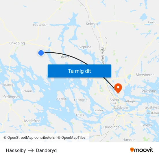 Hässelby to Danderyd map