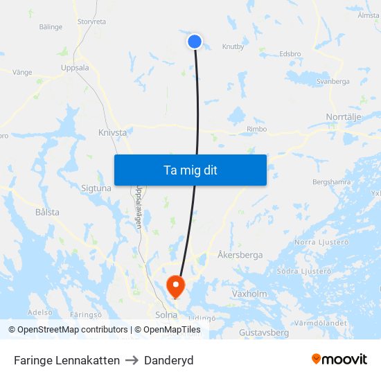 Faringe Lennakatten to Danderyd map