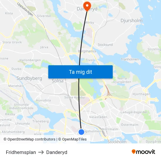 Fridhemsplan to Danderyd map