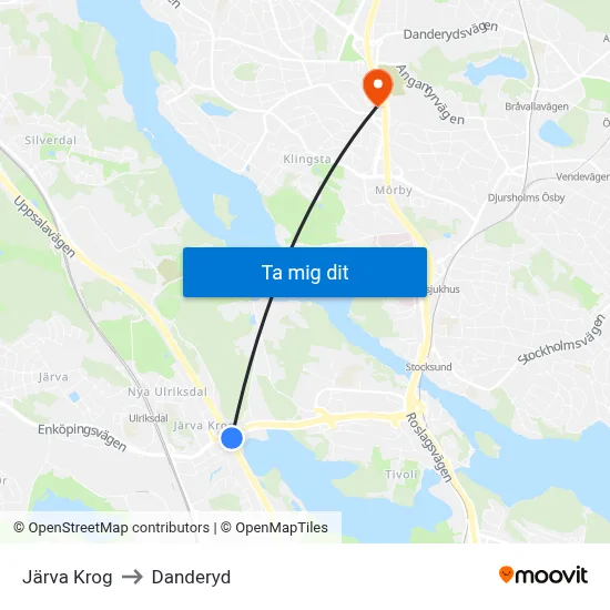 Järva Krog to Danderyd map