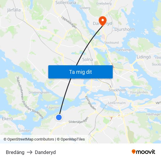 Bredäng to Danderyd map
