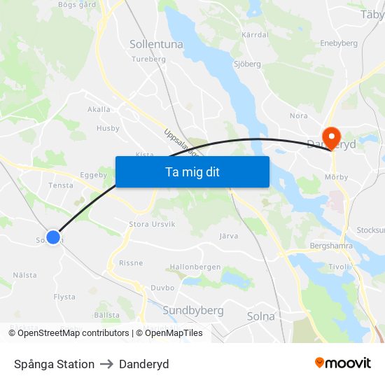 Spånga Station to Danderyd map