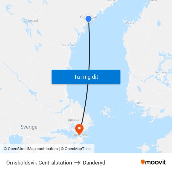 Örnsköldsvik Centralstation to Danderyd map