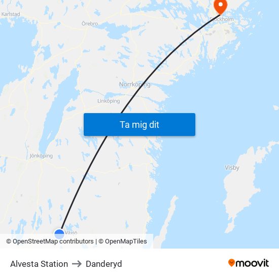 Alvesta Station to Danderyd map