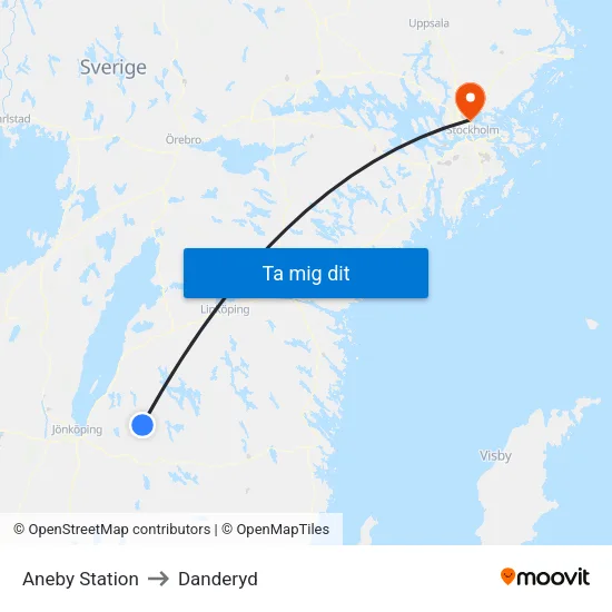 Aneby Station to Danderyd map