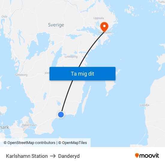 Karlshamn Station to Danderyd map