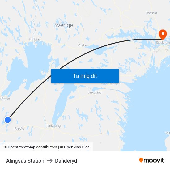 Alingsås Station to Danderyd map