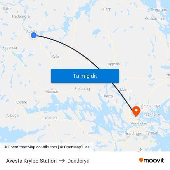 Avesta Krylbo Station to Danderyd map