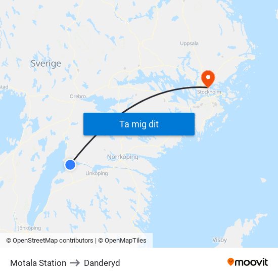 Motala Station to Danderyd map