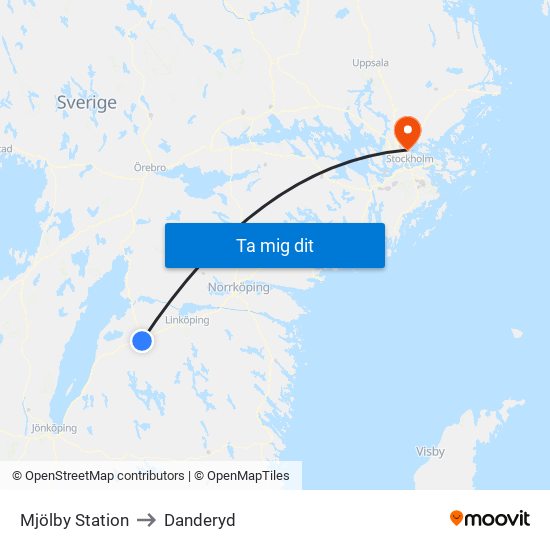 Mjölby Station to Danderyd map