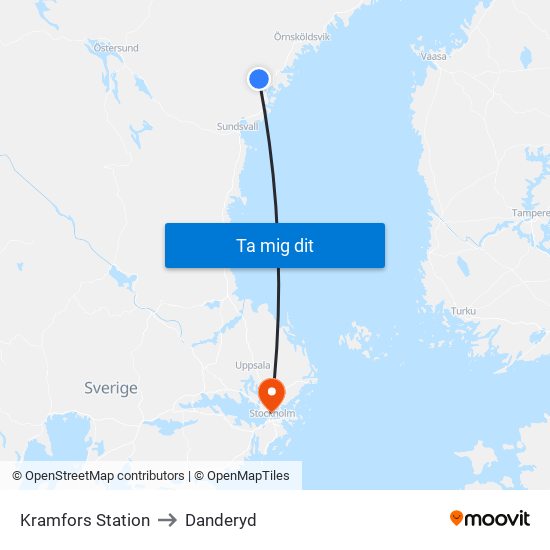 Kramfors Station to Danderyd map