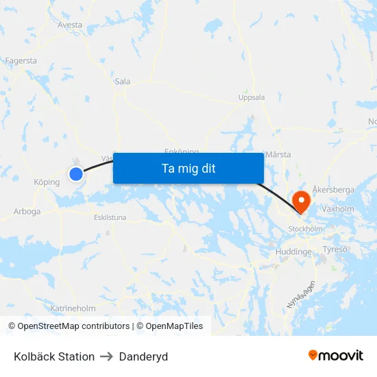 Kolbäck Station to Danderyd map
