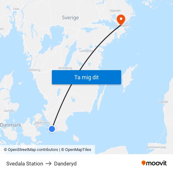 Svedala Station to Danderyd map