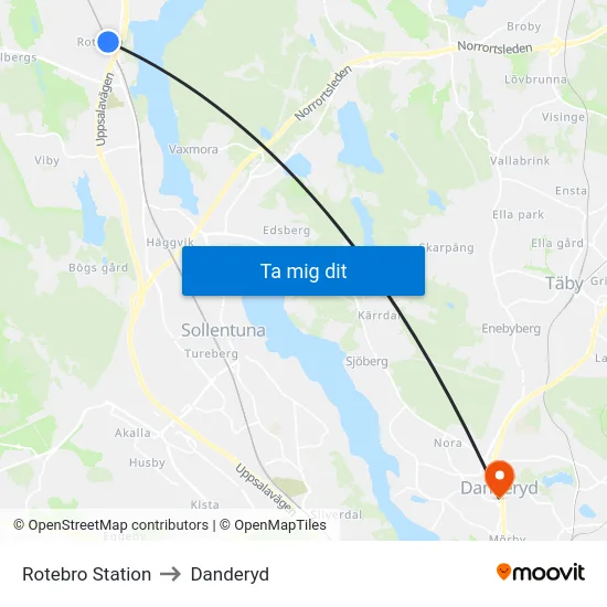 Rotebro Station to Danderyd map