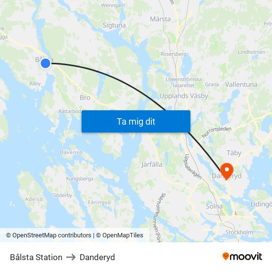 Bålsta Station to Danderyd map