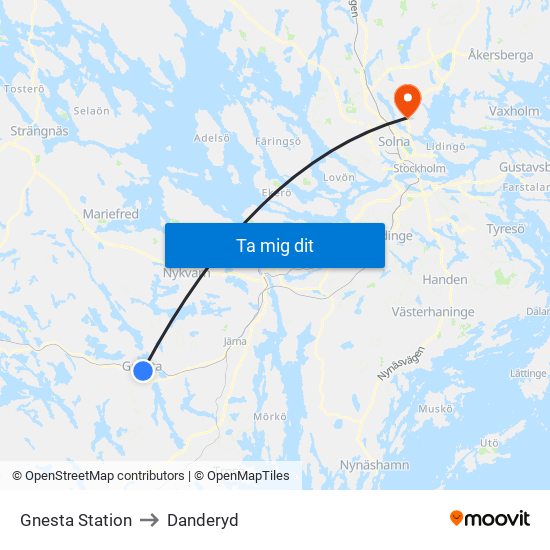 Gnesta Station to Danderyd map