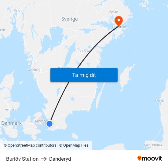 Burlöv Station to Danderyd map