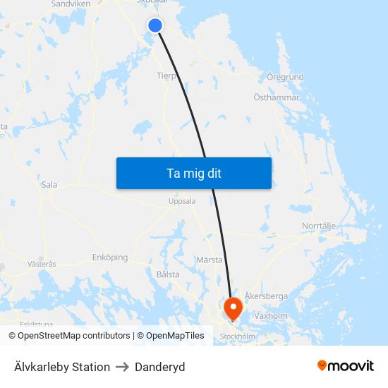 Älvkarleby Station to Danderyd map