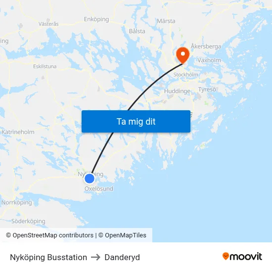 Nyköping Busstation to Danderyd map
