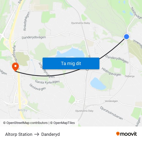 Altorp Station to Danderyd map