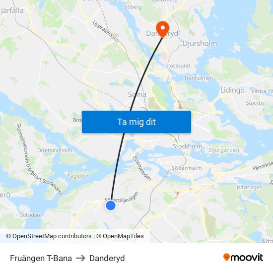 Fruängen T-Bana to Danderyd map