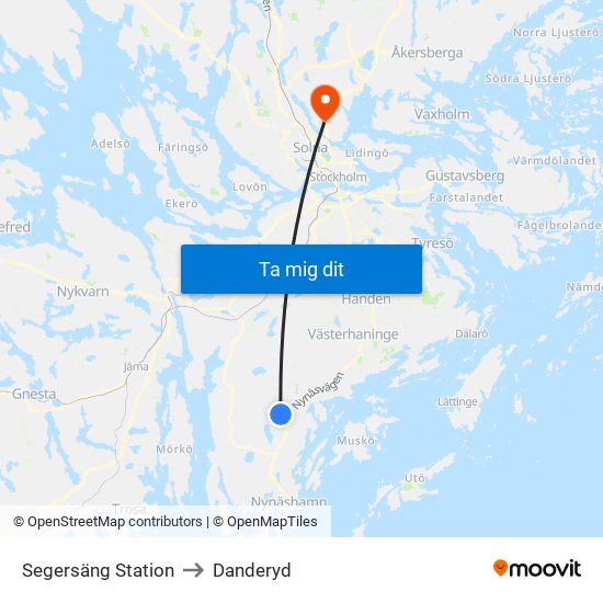 Segersäng Station to Danderyd map