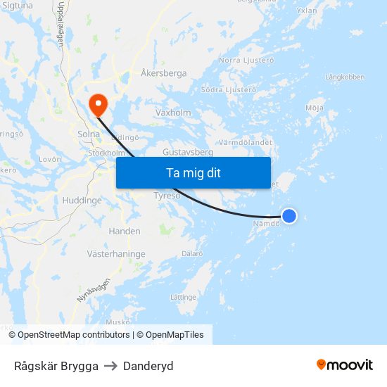 Rågskär Brygga to Danderyd map