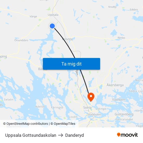 Uppsala Gottsundaskolan to Danderyd map