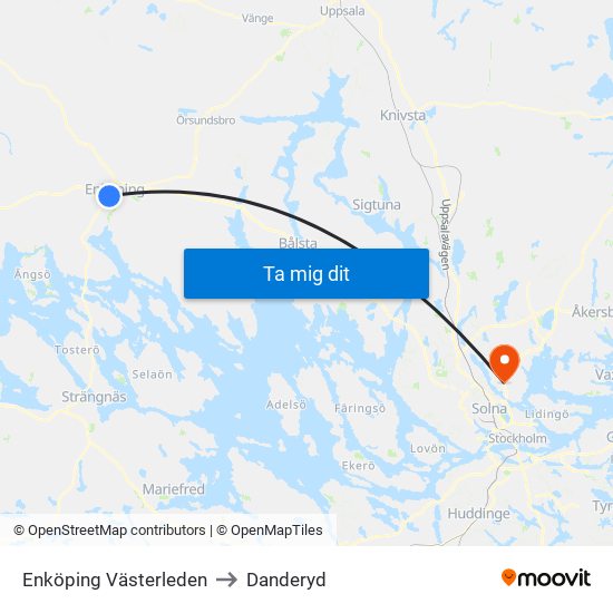 Enköping Västerleden to Danderyd map