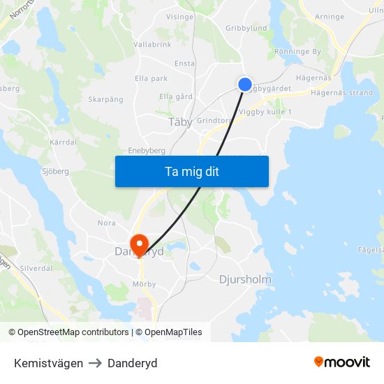 Kemistvägen to Danderyd map