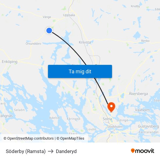 Söderby (Ramsta) to Danderyd map