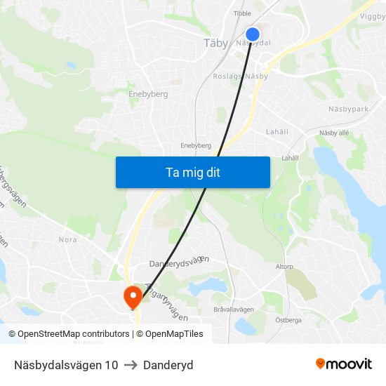 Näsbydalsvägen 10 to Danderyd map