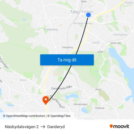 Näsbydalsvägen 2 to Danderyd map