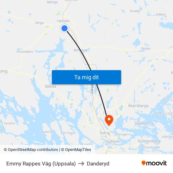 Emmy Rappes Väg (Uppsala) to Danderyd map