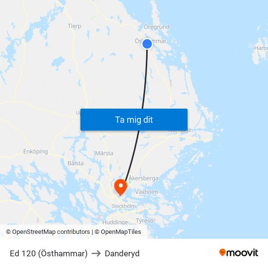 Ed 120 (Östhammar) to Danderyd map