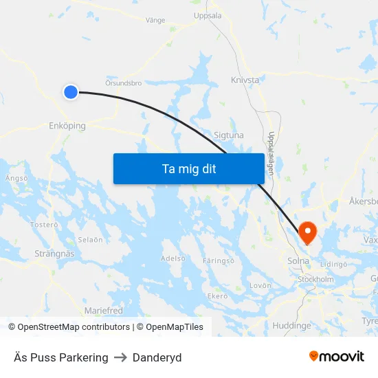 Äs Puss Parkering to Danderyd map