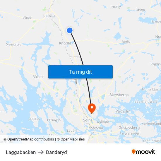 Laggabacken to Danderyd map