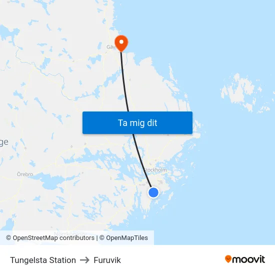 Tungelsta Station to Furuvik map