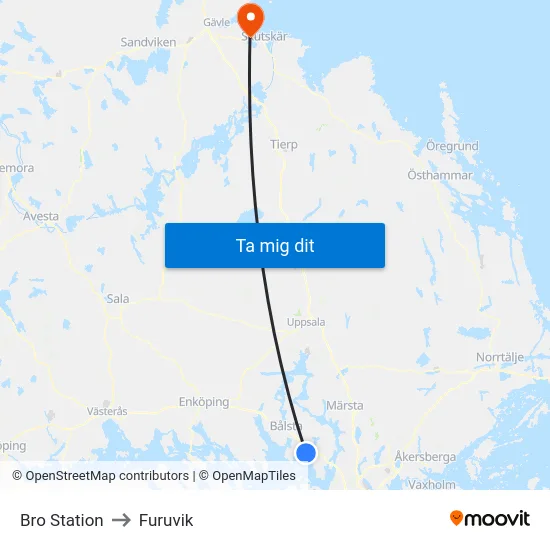 Bro Station to Furuvik map
