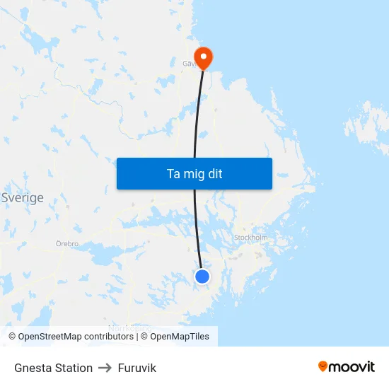 Gnesta Station to Furuvik map