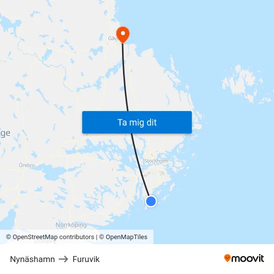 Nynäshamn to Furuvik map