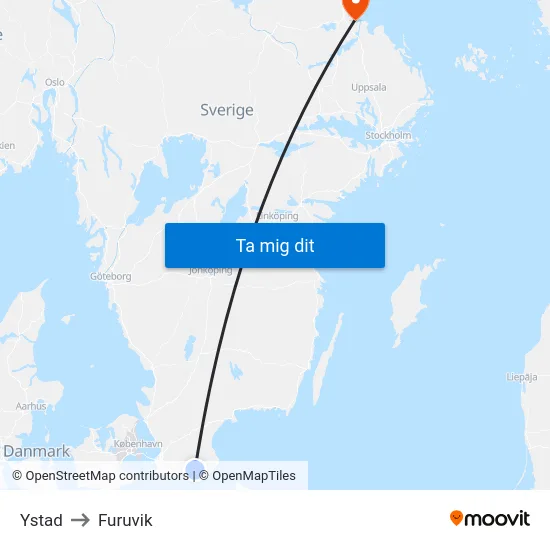 Ystad to Furuvik map