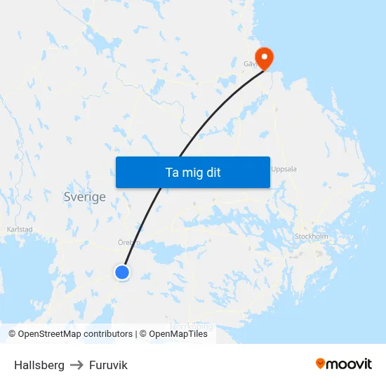 Hallsberg to Furuvik map