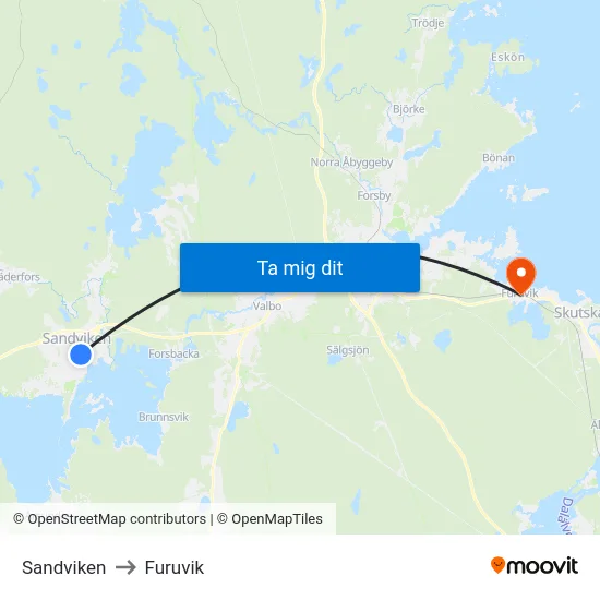 Sandviken to Furuvik map