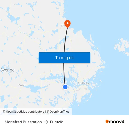 Mariefred Busstation to Furuvik map