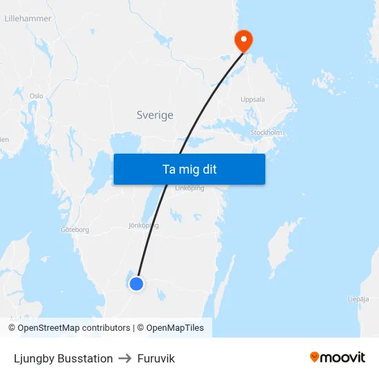 Ljungby Busstation to Furuvik map