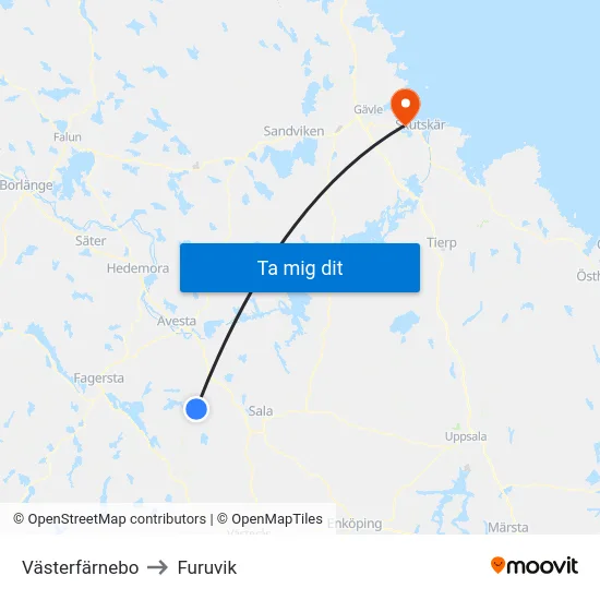Västerfärnebo to Furuvik map