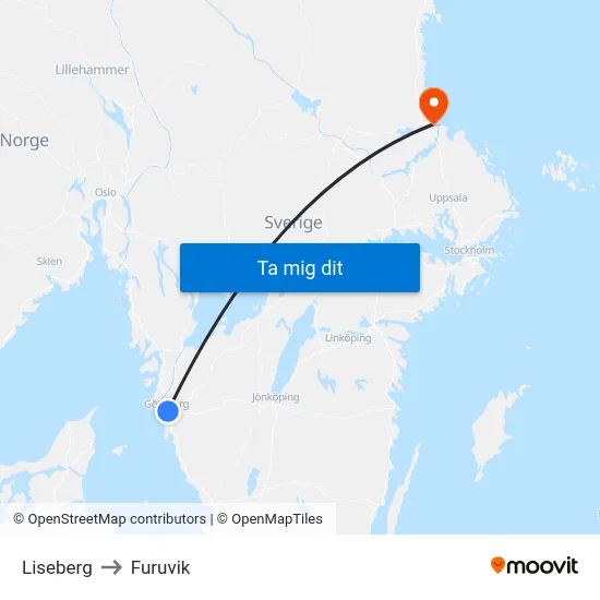 Liseberg to Furuvik map