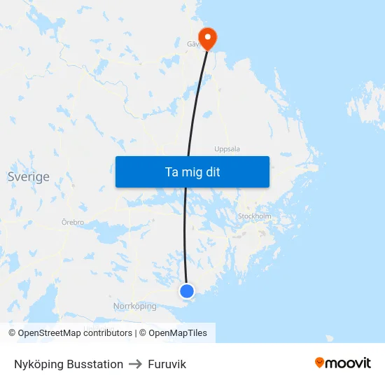 Nyköping Busstation to Furuvik map